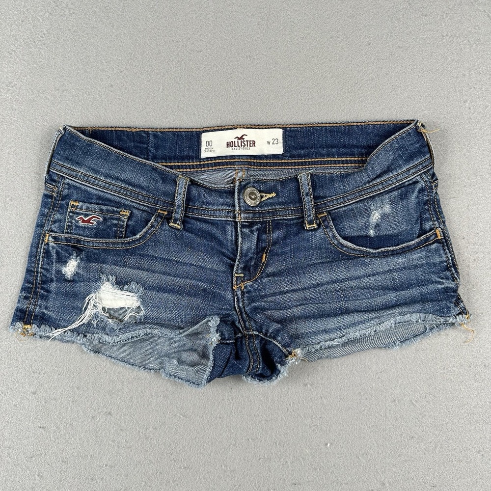 Y2K Hollister Micro Mini Shorts 00 W23 Low Rise Distressed Denim Cutoff Bird